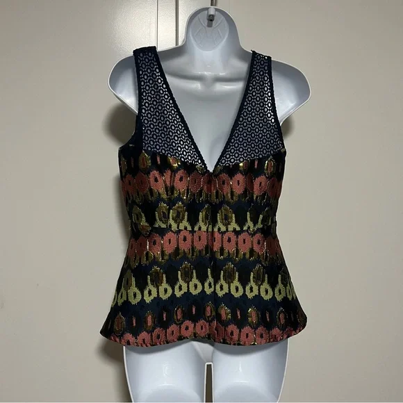 HD in Paris Anthropologie Yana Jacquard Peplum Top Blouse Size 4 Boho Chic - Picture 3 of 8